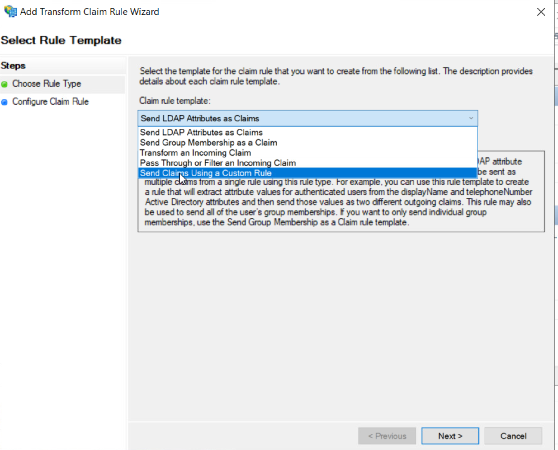 Send claims as a custom rule