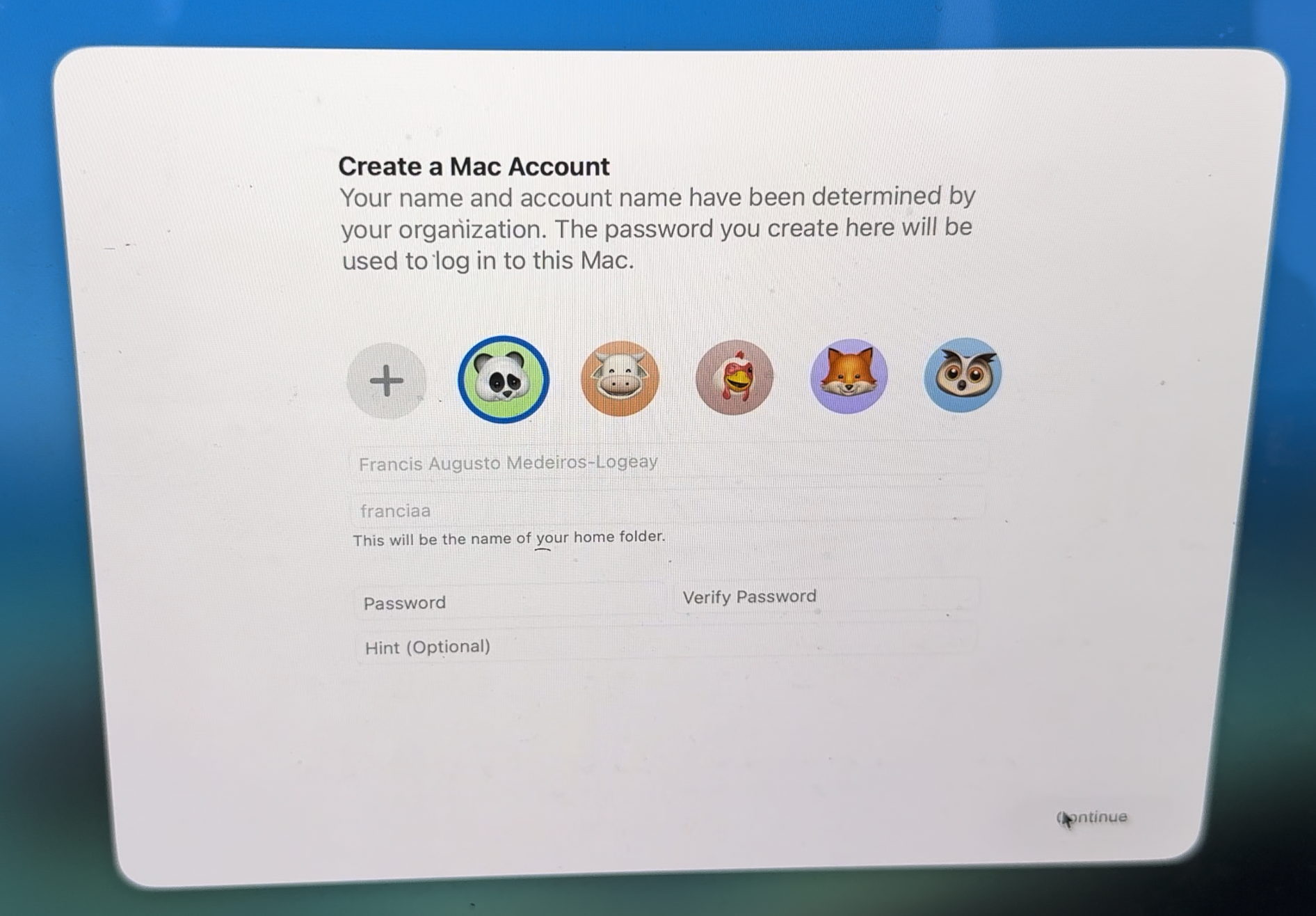 Setting up the first user